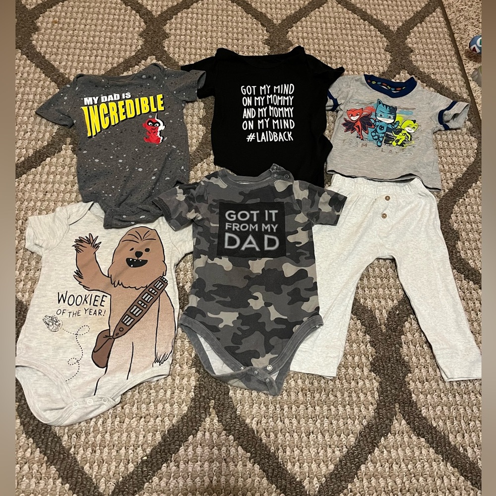 6 Pc Bundle Mom & Dad Love Shirts 18-24 months Star Wars Disney Incredible